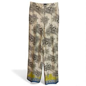 Zara Paisley Print Wide-Leg Pants - Ivory and Black - XS